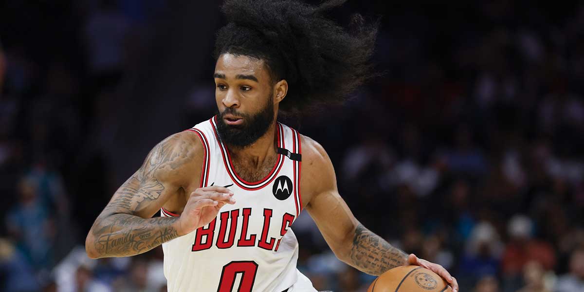 Chicago Bulls guard Coby White (0) drives to the basket against the Charlotte Hornets during the second half at Spectrum Center.