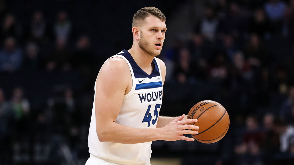 Minnesota Timberwolves center Cole Aldrich (45) dribbles during the fourth quarter against the Los Angeles Clippers at Target Center.