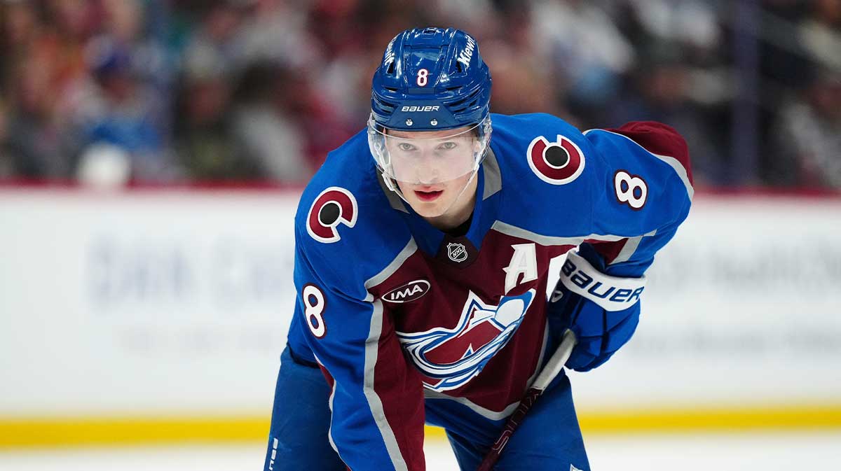 Colorado Avalanche defenseman Cale Makar (8) during the second period against the Vegas Golden Knights at Ball Arena.