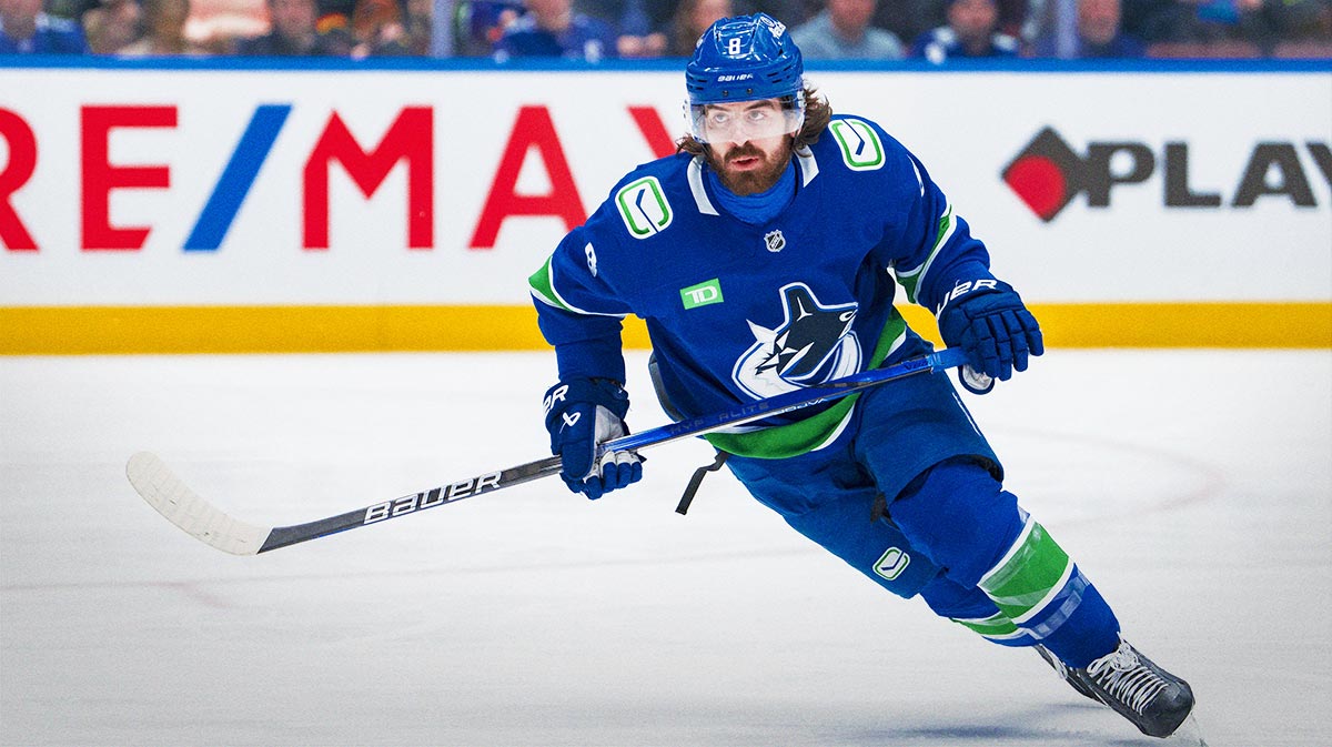 Vancouver Canucks forward Conor Garland (8) skates against the Minnesota Wild in the second period at Rogers Arena.