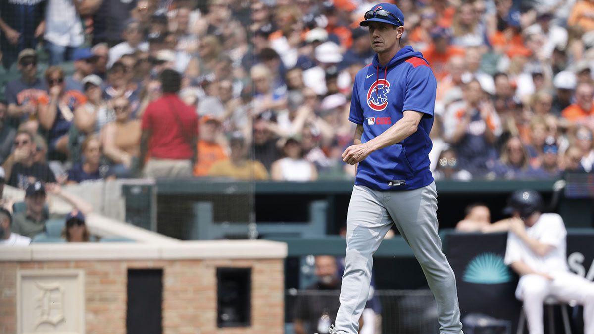 Jun 8, 2025; Detroit, Michigan, USA; Chicago Cubs manager Craig Counsell (11) walks off the field after he is ejected in the fifth inning against the Detroit Tigers at Comerica Park. Mandatory Credit: Rick Osentoski-Imagn Image