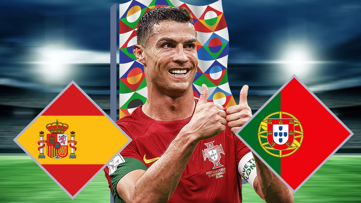 Cristiano Ronaldo, Portugal, Spain and UEFA Nations League logo, fire symbols