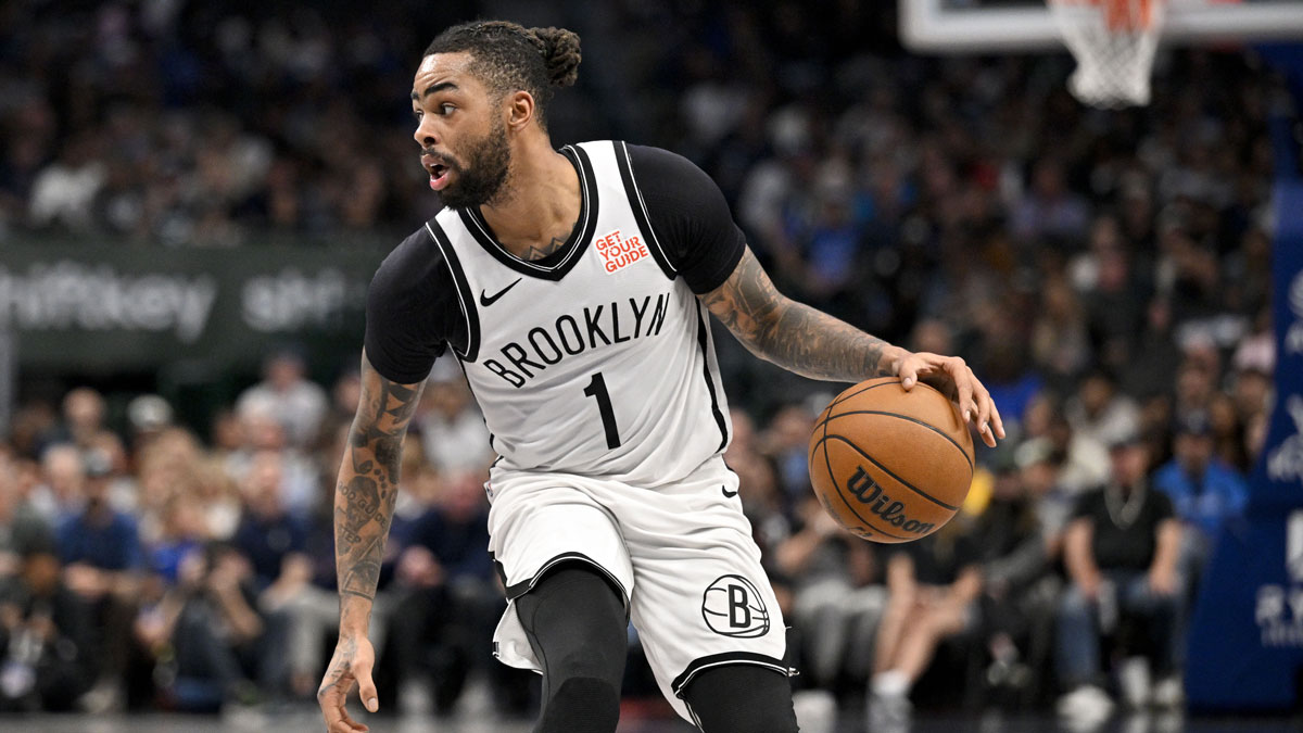 Brooklyn Nets guard D'Angelo Russell (1) in action during the game between the Dallas Mavericks and the Brooklyn Nets at the American Airlines Center.