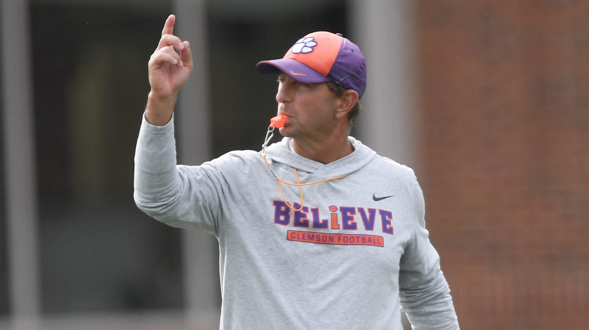 Clemson head coach Dabo Swinney during Spring Practice in Clemson, S.C.