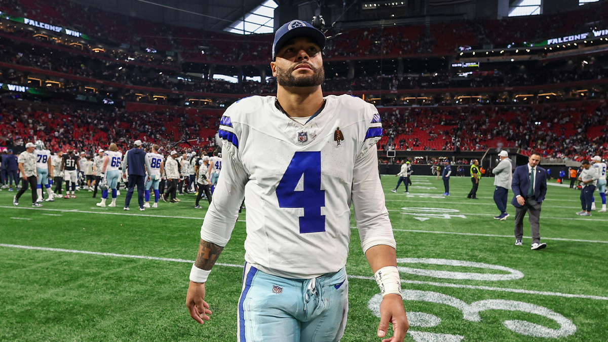 Dallas Cowboys quarterback Dak Prescott (4) walks off the field after a game against the Atlanta Falcons at Mercedes-Benz Stadium.