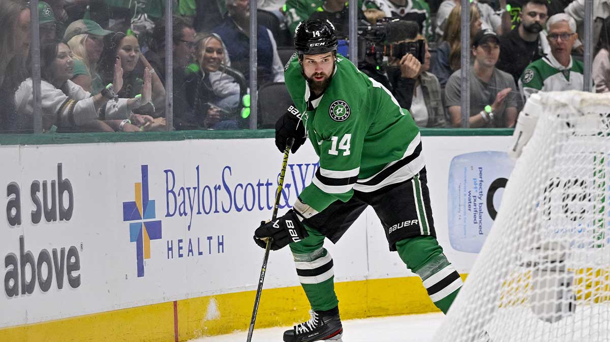 Dallas Stars left wing Jamie Benn (14) in action during the game between the Dallas Stars and the Edmonton Oilers in game five of the Western Conference Final of the 2025 Stanley Cup Playoffs at American Airlines Center.
