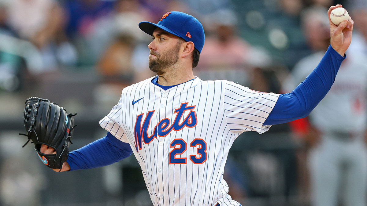 Jun 11, 2025; New York City, New York, USA; New York Mets starting pitcher David Peterson (23) delivers a pitch during the first inning against the Washington Nationals at Citi Field. Mandatory Credit: Vincent Carchietta-Imagn Images