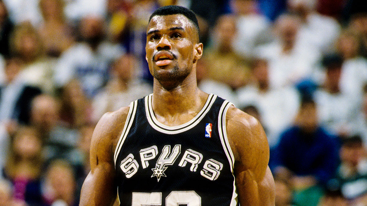 San Antonio Spurs center David Robinson (50) on the court during the 1996 season.