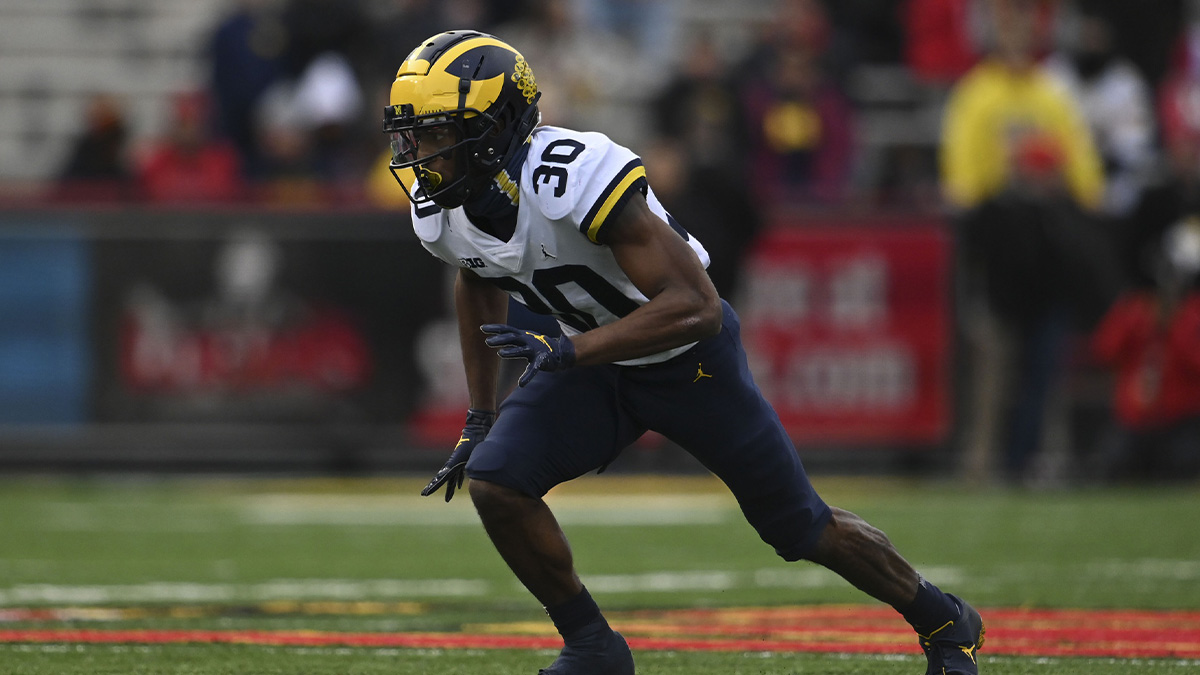 Michigan Wolverines defensive back Daxton Hill (30) rushes during the first halfagainst the Maryland Terrapins at Capital One Field at Maryland Stadium.