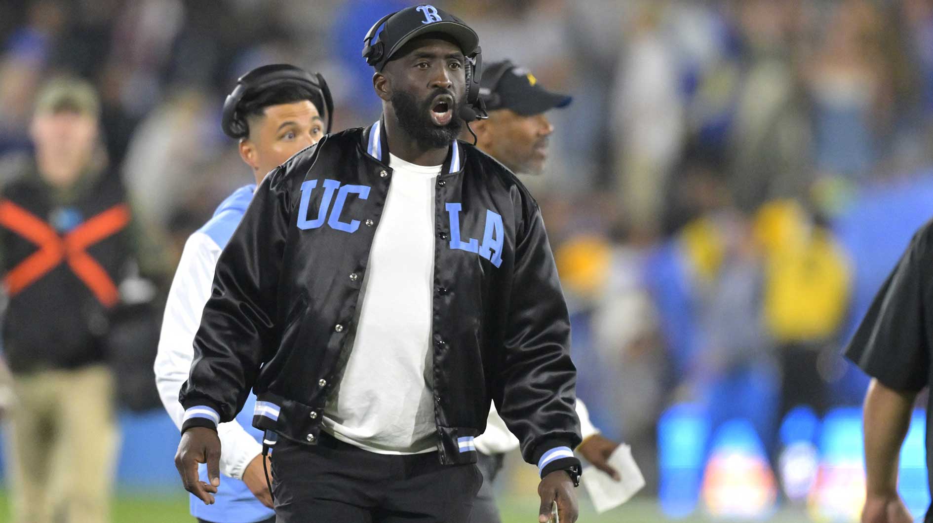 UCLA Bruins head coach DeShaun Foster on the sidelines during the second half against the the Iowa Hawkeyes at the Rose Bowl.