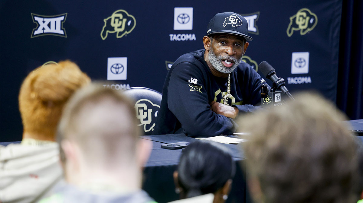 Deion Sanders, who posted a Father's Day message on social media, at Colorado Buffaloes football press conference.