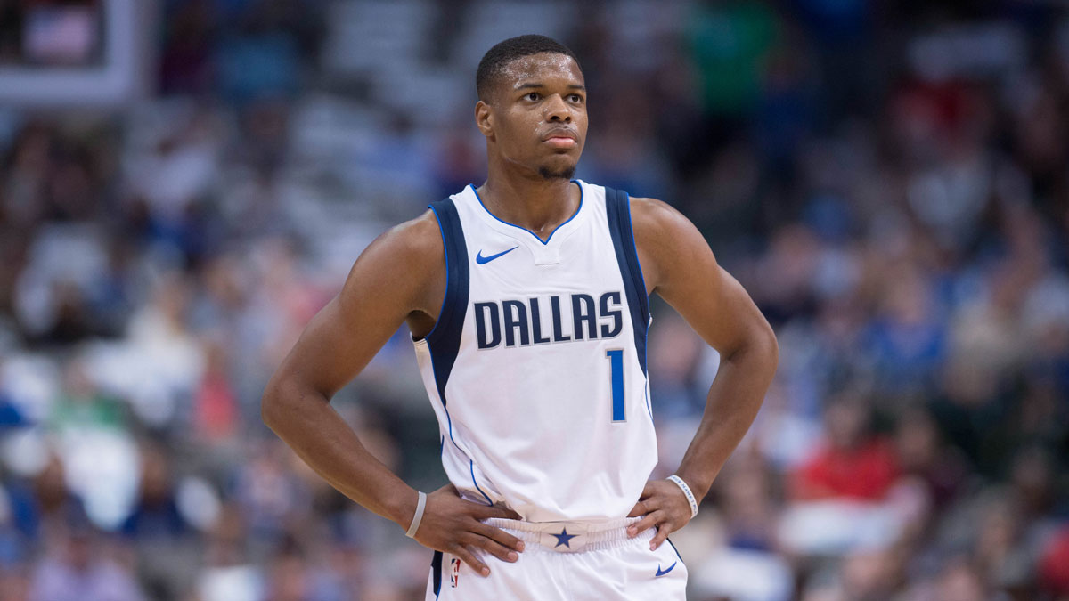 Dallas Mavericks guard Dennis Smith Jr. (1) during the game against the Minnesota Timberwolves at the American Airlines Center. The Timberwolves defeat the Mavericks 111-87.