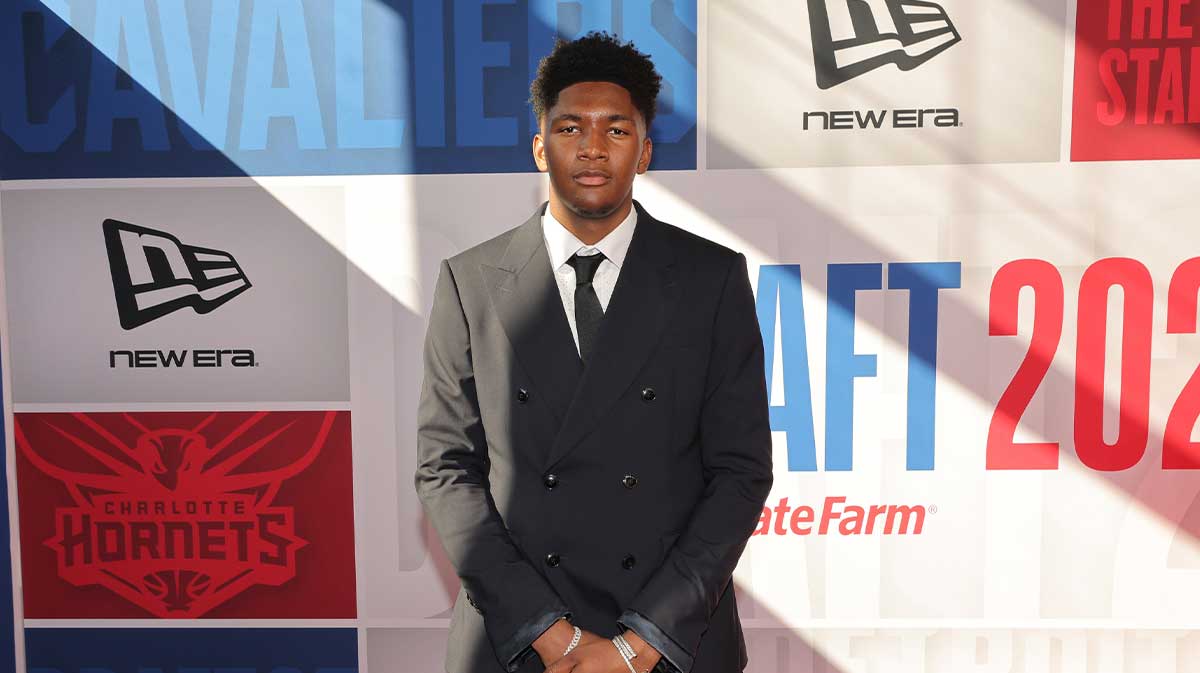Derik Queen arrives before the first round of the 2025 NBA Draft at Barclays Center.