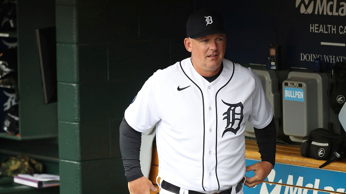 Manager AJ Hinch in the dugout before the Detroit Tigers played against the Chicago White Sox