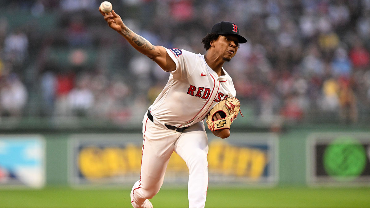 Boston Red Sox starting pitcher Brayan Bello (66) pitches against the Tampa Bay Rays during the first inning at Fenway Park.