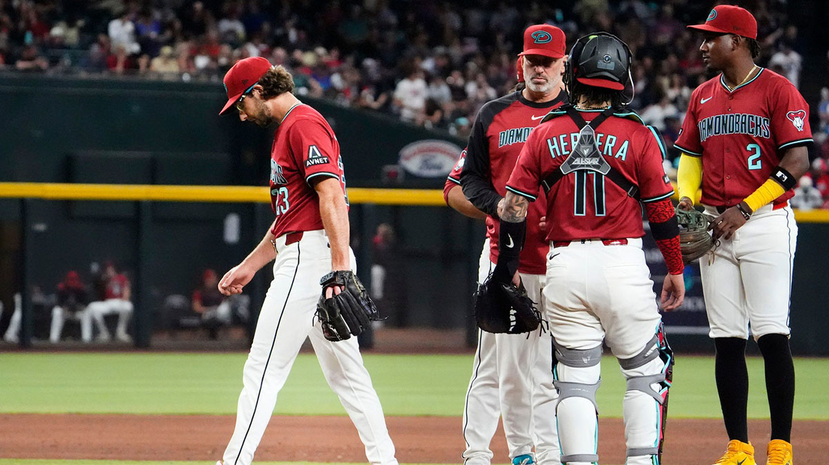 Arizona Diamondbacks starting pitcher Zac Gallen leaves the game against the Pittsburgh Pirates in the sixth inning at Chase Field