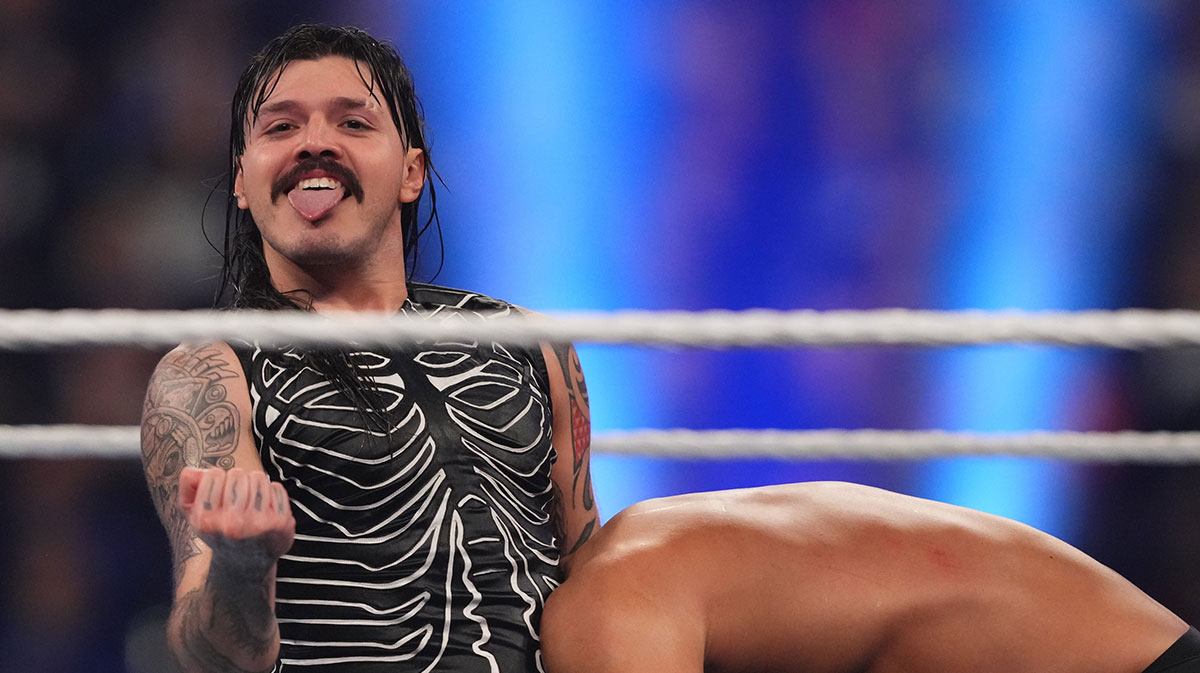 Dominik Mysterio during the Men’s Royal Rumble match during the WWE Royal Rumble at Lucas Oil Stadium.