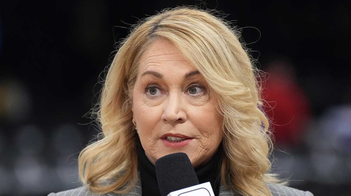 Doris Burke, who is part of ESPN's NBA commentating team with Mike Breen and Richard Jefferson, at Lakers-Mavericks game.