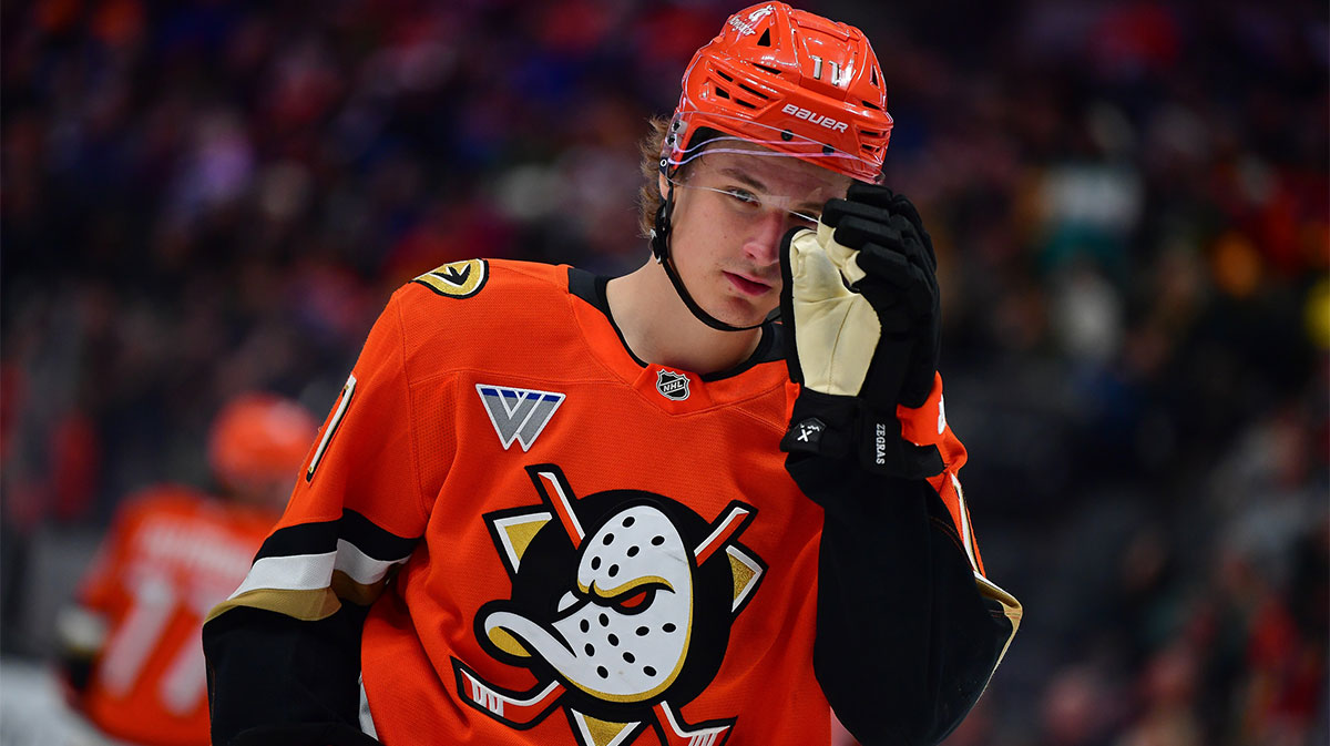 Anaheim Ducks center Trevor Zegras (11) during the second period at Honda Center.