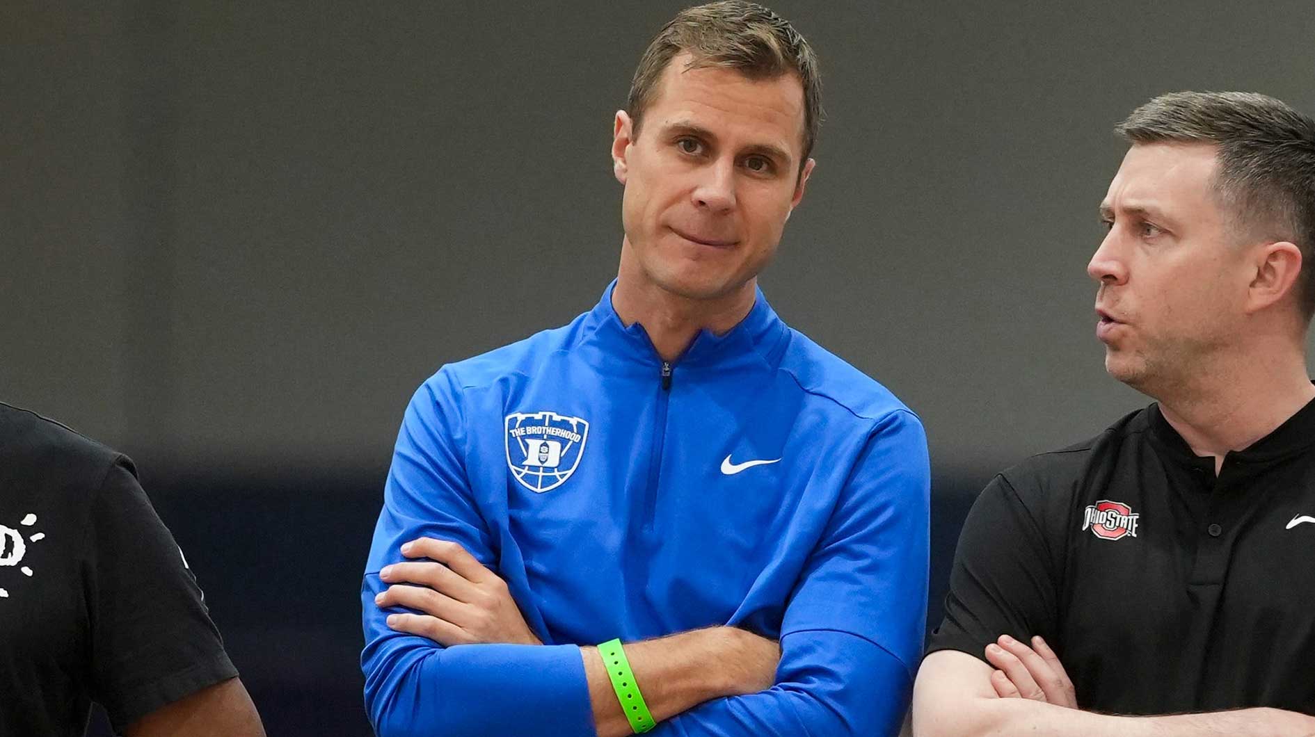 Duke men’s basketball head coach John Scheyer watches a game at Nike EYBL at the Memphis Sports & Events Center.