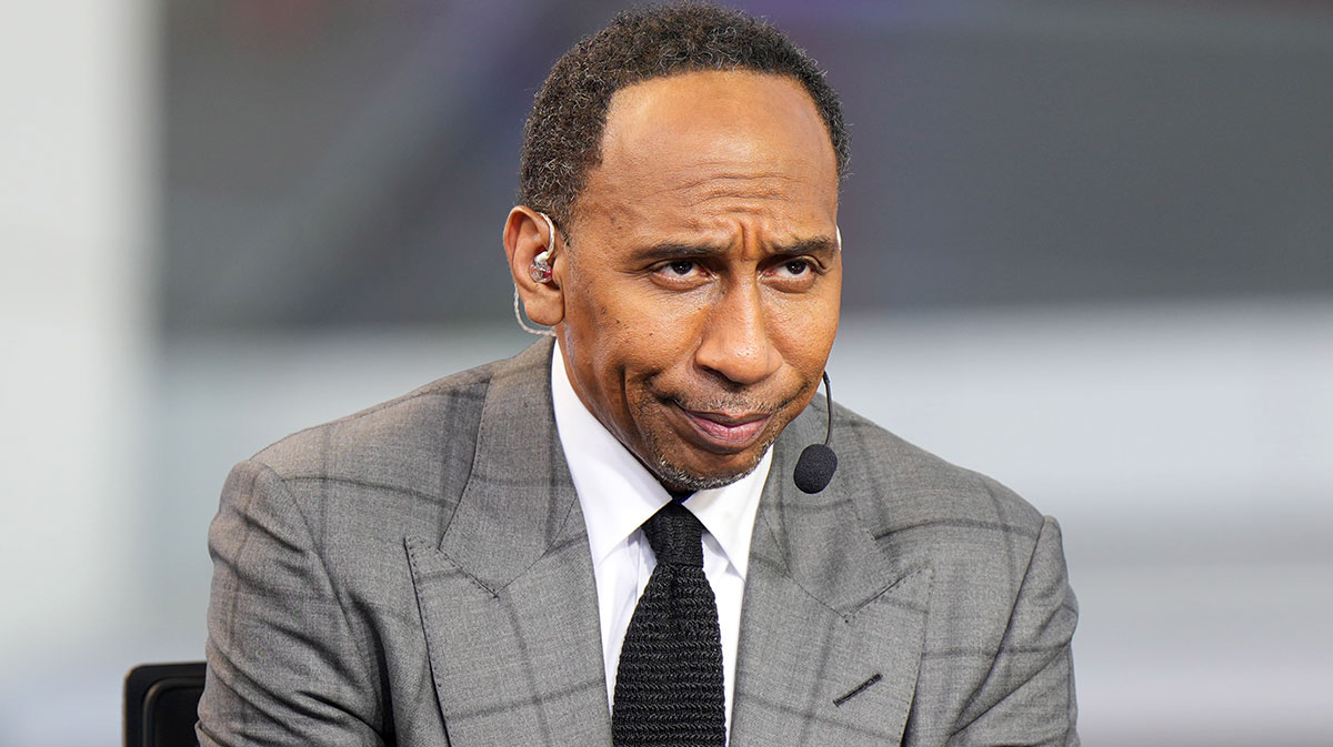 Stephen A. Smith (Stephen Smith) on the ESPN NBA Countdown live set at Intuit Dome.
