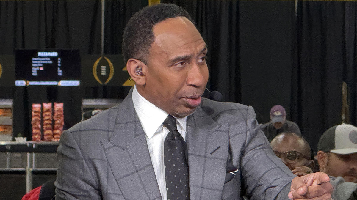 ESPN personality Stephen A. Smith on the ESPN First Take set at the CFP Fan Central at the George World Congress Center