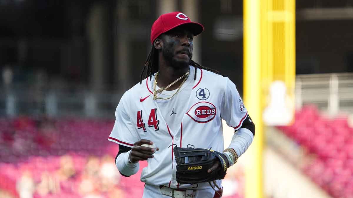 Reds Elly De La Cruz (44) walks back to the dugout during their game against the Brewers at Great American Ball Park on Lou Gehrig's Day, Monday June 2, 2025 Mandatory Credit: © Phil Didion/The Enquirer / USA TODAY NETWORK via Imagn Images