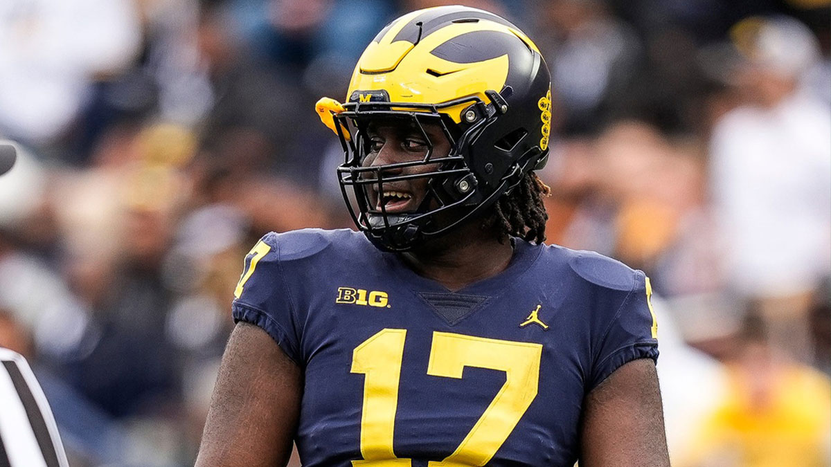 Michigan defensive lineman Enow Etta (17) during the first half of the spring game at Michigan Stadium