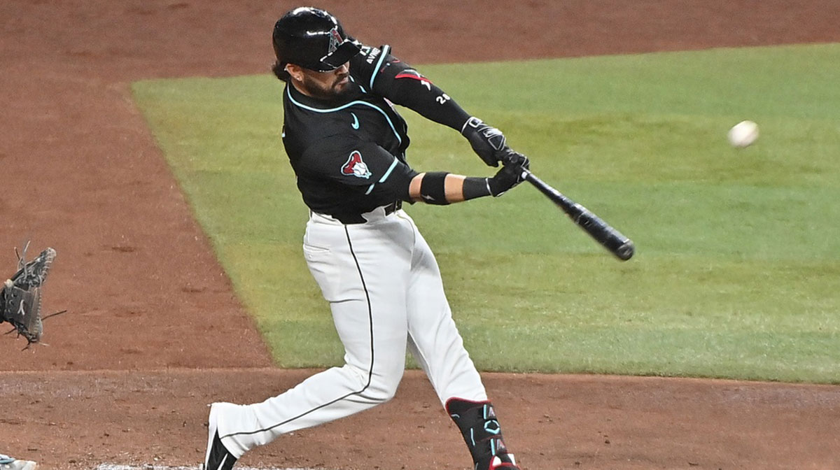 Arizona Diamondbacks third baseman Eugenio Suarez (28) hits a grand slam home run in the sixth inning against the Seattle Mariners at Chase Field.