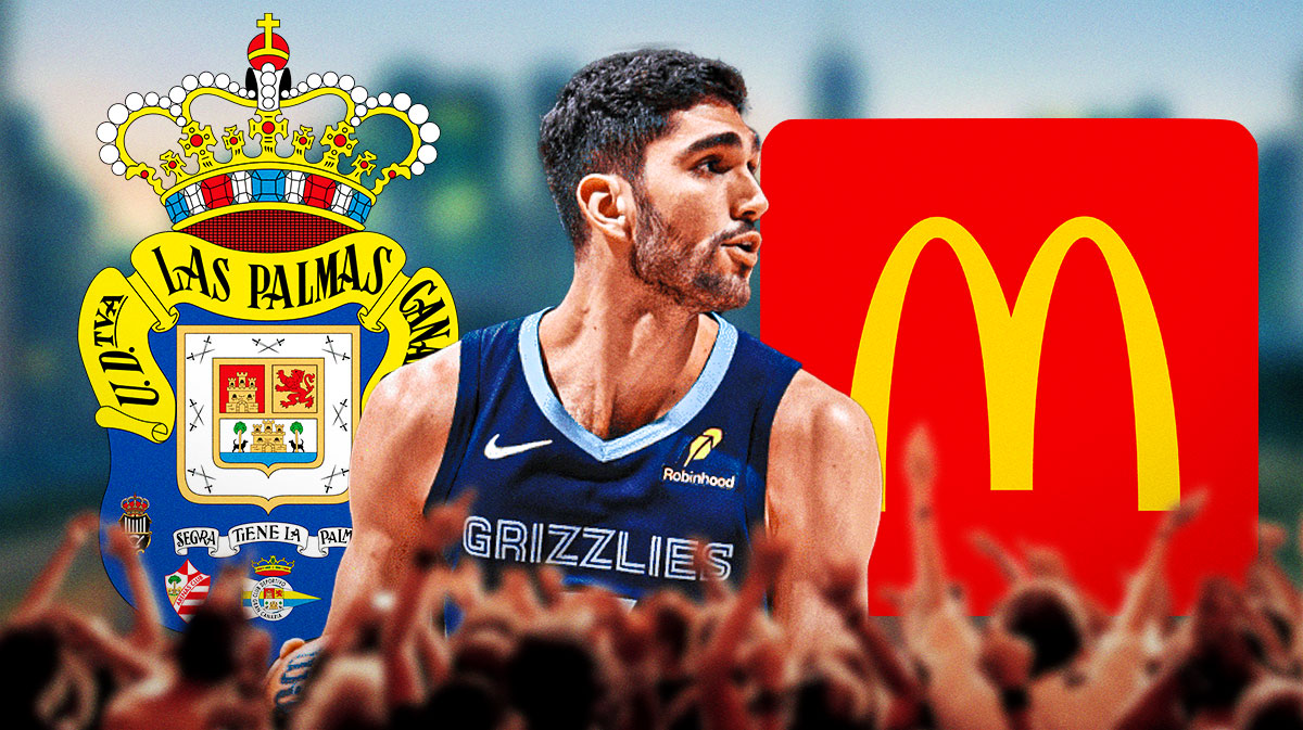Grizzlies forward Santi Aldama, UD Las Palmas soccer club logo, McDonald's box