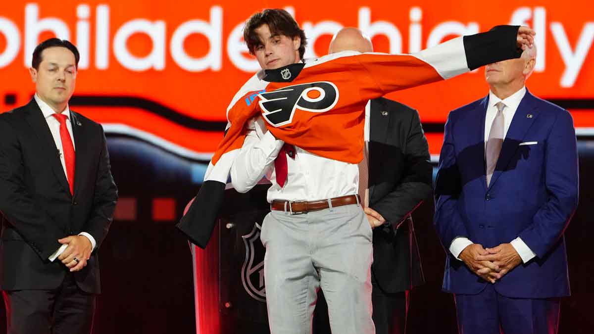 Jett Luchanko is selected by the Philadelphia Flyers with the 13th overall pick in the first round of the 2024 NHL Draft at The Sphere.