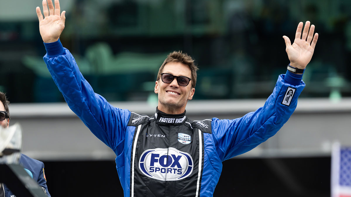 Tom Brady prior to the IndyCar Series 109th Running of the Indianapolis 500 at Indianapolis Motor Speedway.