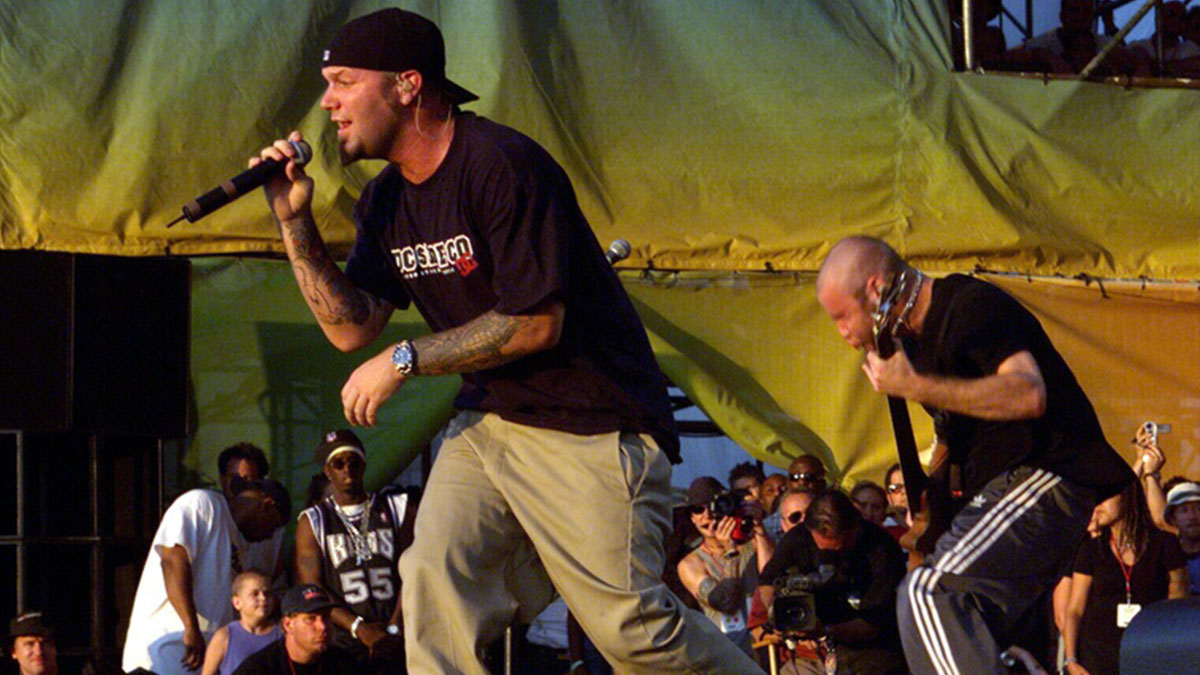 Fred Durst of Limp Bizkit, who may compose a new theme for a WWE star, at Woodstock in 1999.