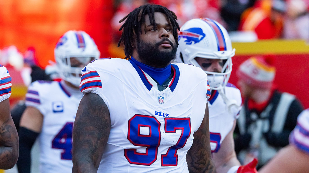 Buffalo Bills defensive tackle Jordan Phillips (97) against the Kansas City Chiefs during the AFC Championship game at GEHA Field at Arrowhead Stadium.