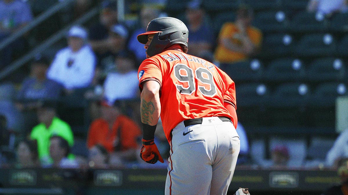 Baltimore Orioles catcher Gary Sanchez (99) singles during the fourth inning against the Pittsburgh Pirates at LECOM Park.