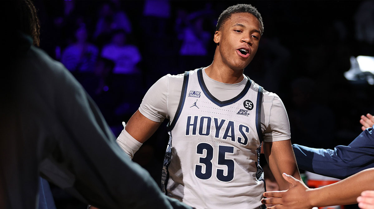 Georgetown Hoyas forward Thomas Sorber (35) is introduced before a game against the Butler Bulldogs at Capital One Arena.