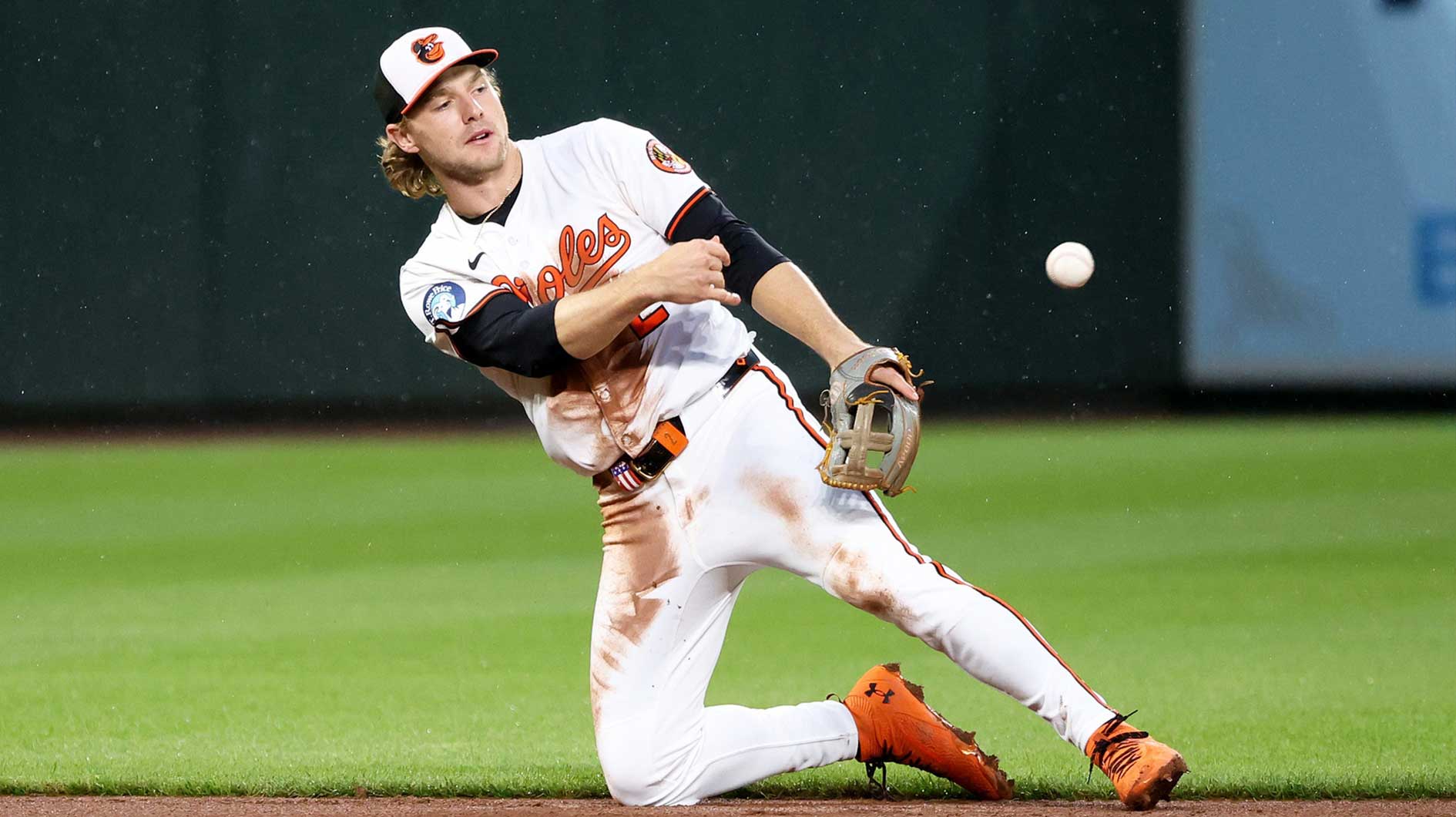 Baltimore Orioles shortstop Gunnar Henderson (2) makes a catch for an out during the fifth inning against the St. Louis Cardinals at Oriole Park at Camden Yards.