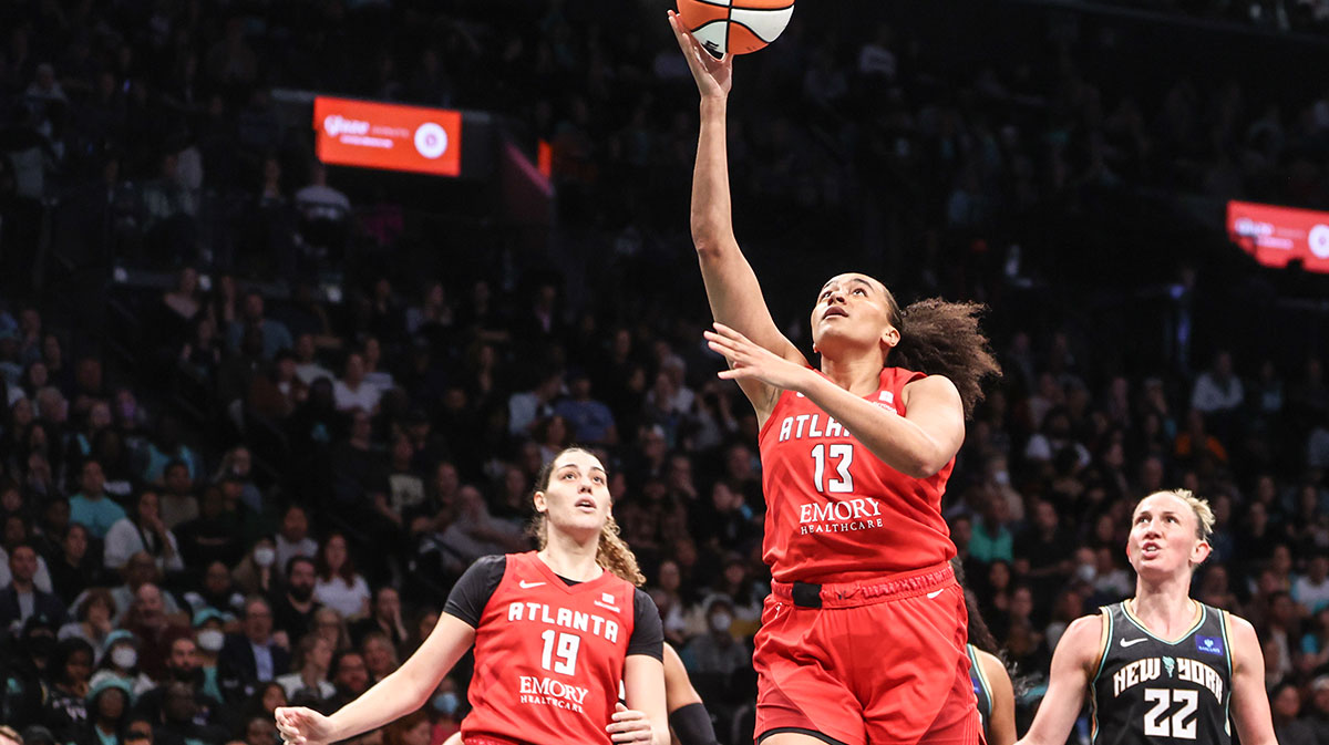 Atlanta Dream guard Haley Jones (13) during game two of the first round of the 2024 WNBA Playoffs at Barclays Center.
