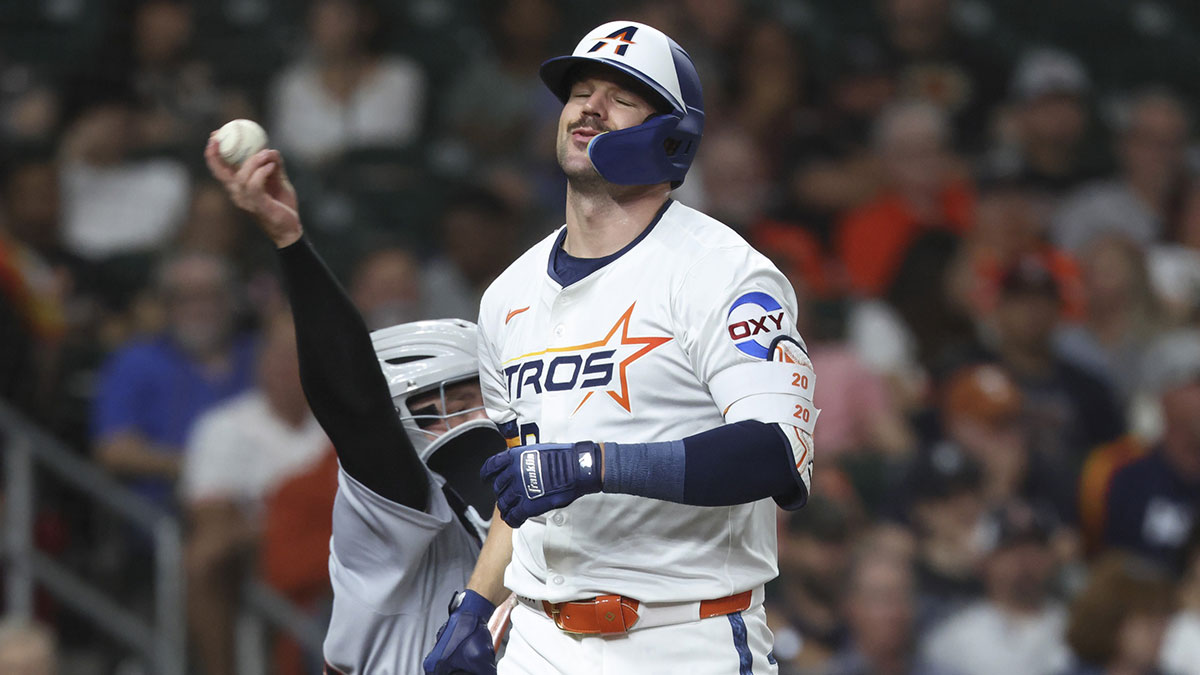 Houston Astros center fielder Chas McCormick (20) reacts after striking out during the third inning against the Detroit Tigers at Daikin Park.