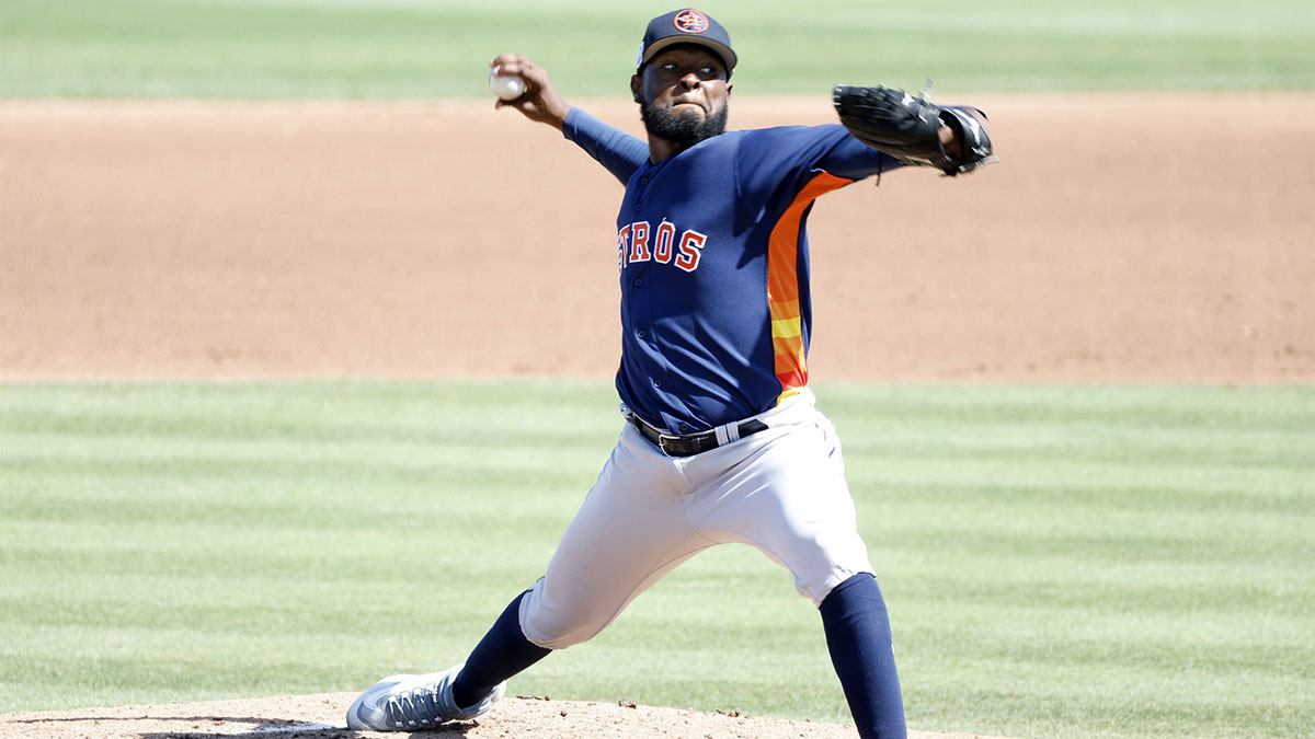Houston Astros pitcher Christian Javier (53) pitches in the fourth inning against the St. Louis Cardinals at Roger Dean Stadium.