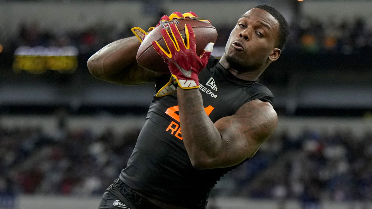 Southern California running back Woody Marks (RB21) during the 2025 NFL Combine at Lucas Oil Stadium.