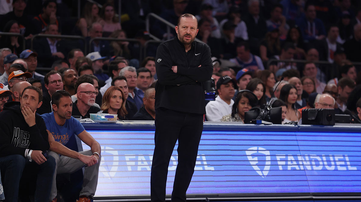 New York Knicks head coach Tom Thibodeau looks on in the first quarter against the Indiana Pacers during game five of the eastern conference finals for the 2025 NBA Playoffs at Madison Square Garden.