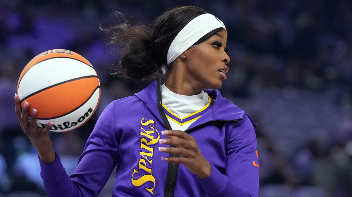 A; Los Angeles Sparks forward Rickea Jackson (2) warms up before the game against the Golden State Valkyries at Chase Center.