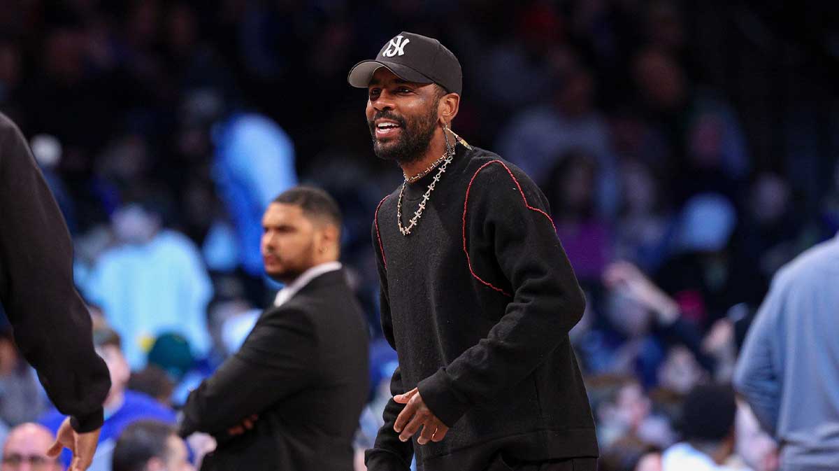 Dallas Mavericks guard Kyrie Irving (11) looks on during the first quarter against the Brooklyn Nets at Barclays Center.