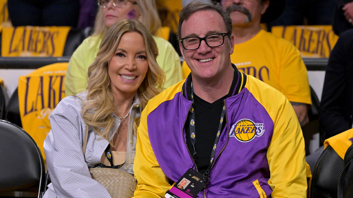 Los Angeles Lakers owner Jeanie Buss and husband Jay Mohr attend the game against the Minnesota Timberwolves at Crypto.com Arena.