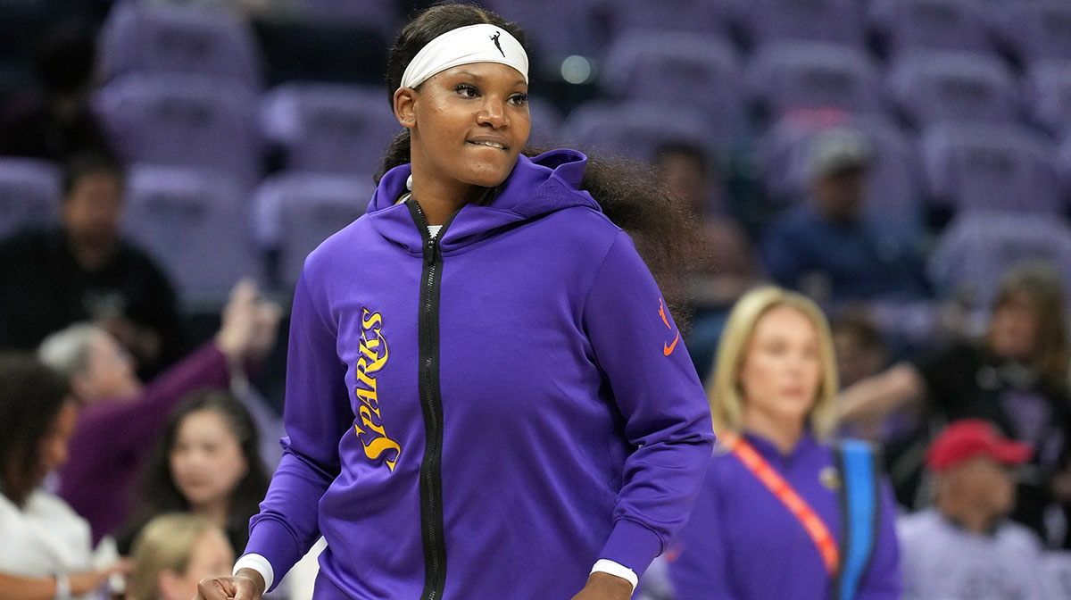 ; Los Angeles Sparks forward Sania Feagin (1) before the game against the Golden State Valkyries at Chase Center.