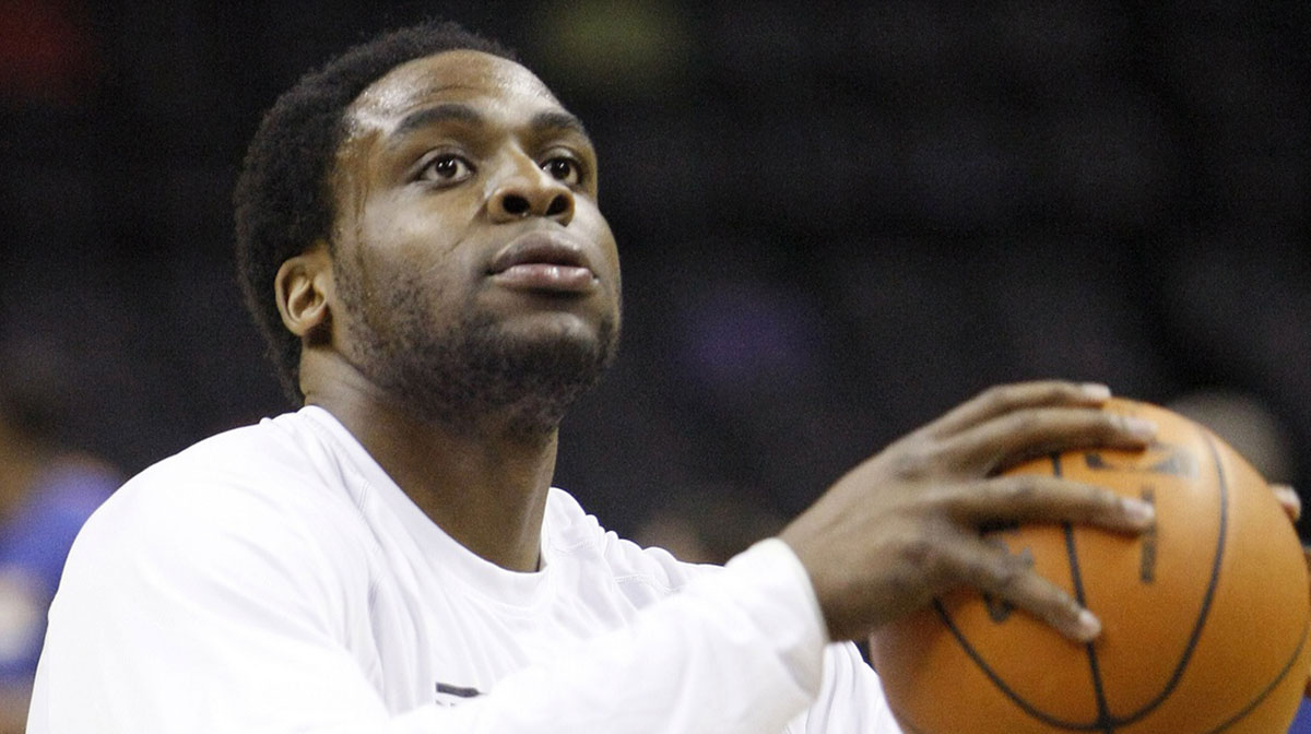 San Antonio Spurs forward Ike Diogu (1) warms up before the game against the Golden State Warriors at the AT&T Center.