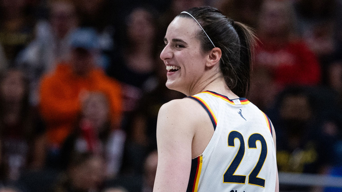 Indiana Fever guard Caitlin Clark (22) in the first half against the New York Liberty at Gainbridge Fieldhouse.