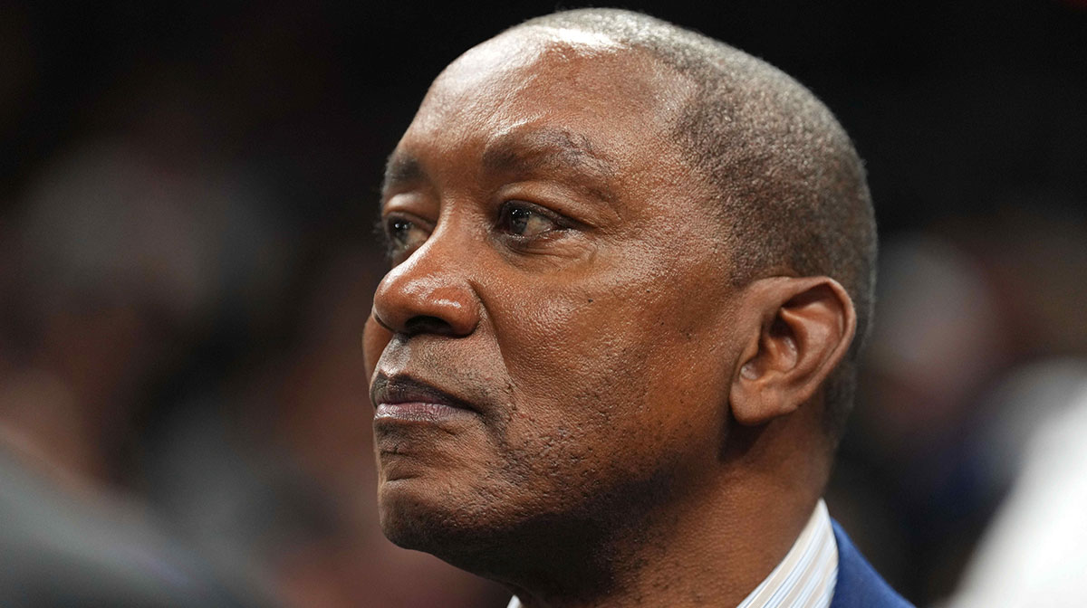 Basketball Hall of Fame player Isiah Thomas looks on during the second half of the game between the Phoenix Suns and the Cleveland Cavaliers at Footprint Center.