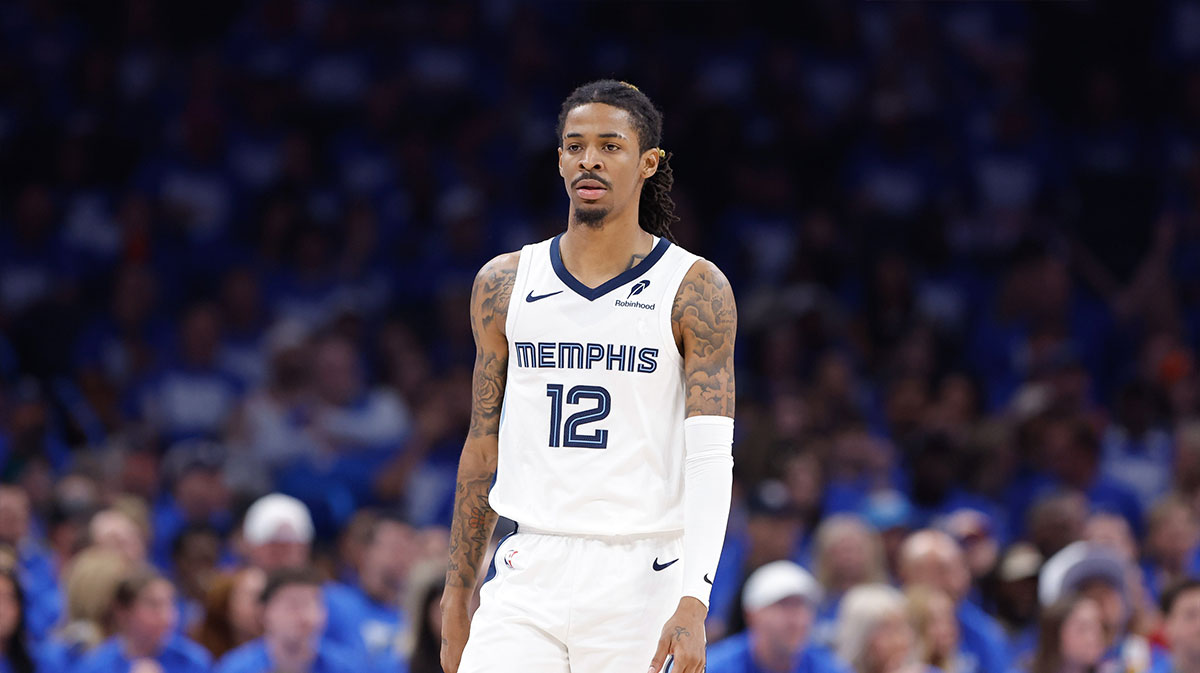 Memphis Grizzlies guard Ja Morant (12) walks down the court in the third quarter of game two of first round for the 2024 NBA Playoffs against the Oklahoma City Thunder at Paycom Center.